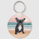 Schattige Frans Bulldog Beach Zonnewater Sleutelhanger (Voorkant)
