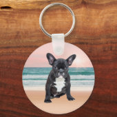 Schattige Frans Bulldog Beach Zonnewater Sleutelhanger (Voorkant)