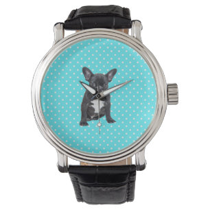 Schattige Frans Bulldog Blue Polka Dots Watch Horloge