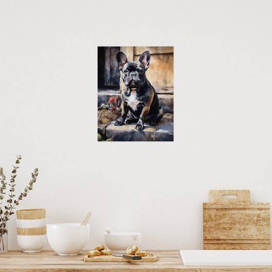 Schattige Frans Bulldog Dog Art Print Poster (Keuken)