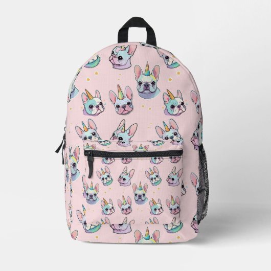Schattige Frans Bulldog eenhoorn pastelpatroon Bedrukte Rugzak (Voorkant)