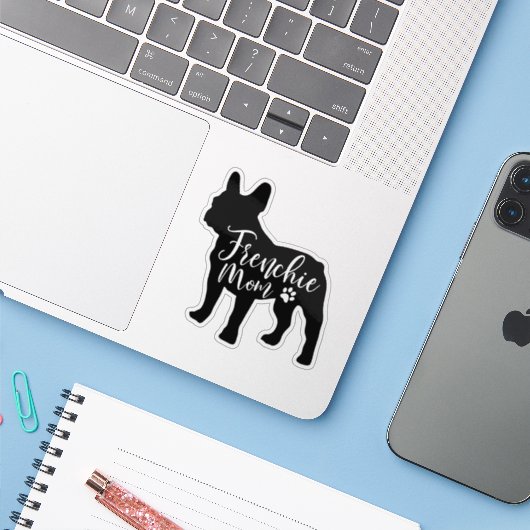 Schattige Frans Bulldog Moeder Sticker (Laptop met iPhone)