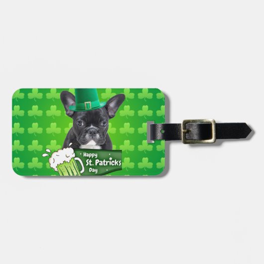 Schattige Frans Bulldog Puppy Pet St. Patrick Day Bagagelabel (Voorkant horizontaal)