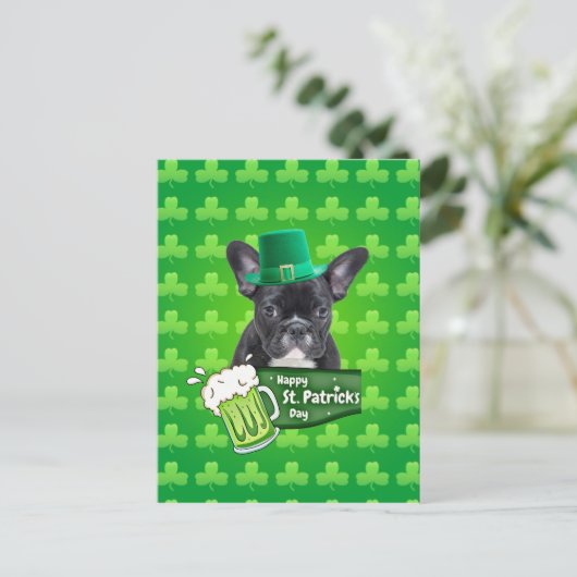 Schattige Frans Bulldog Puppy Pet St. Patrick Day Briefkaart (Staand voorkant)