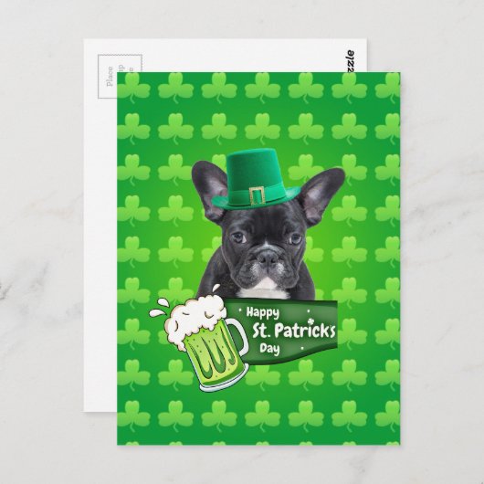 Schattige Frans Bulldog Puppy Pet St. Patrick Day Briefkaart (Voorkant / Achterkant)
