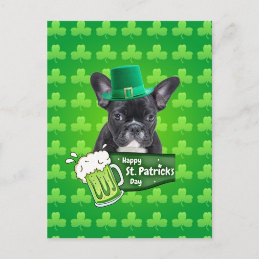 Schattige Frans Bulldog Puppy Pet St. Patrick Day Briefkaart (Voorkant)