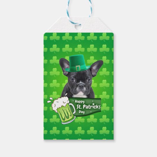 Schattige Frans Bulldog Puppy Pet St. Patrick Day Cadeaulabel (Voorkant)