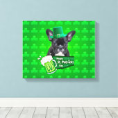 Schattige Frans Bulldog Puppy Pet St. Patrick Day Canvas Afdruk (Insitu (Houten vloer))
