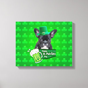 Schattige Frans Bulldog Puppy Pet St. Patrick Day Canvas Afdruk