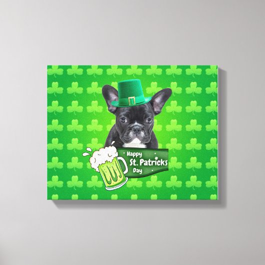 Schattige Frans Bulldog Puppy Pet St. Patrick Day Canvas Afdruk (Voorkant)