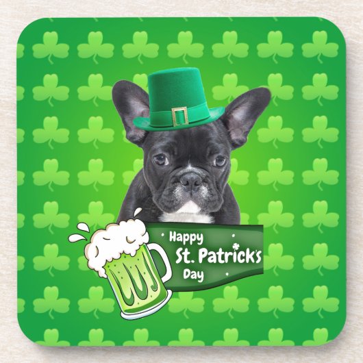 Schattige Frans Bulldog Puppy Pet St. Patrick Day Drankjes Onderzetter (Voorkant)