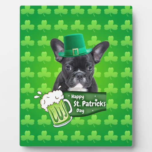 Schattige Frans Bulldog Puppy Pet St. Patrick Day Fotoplaat (Voorkant)
