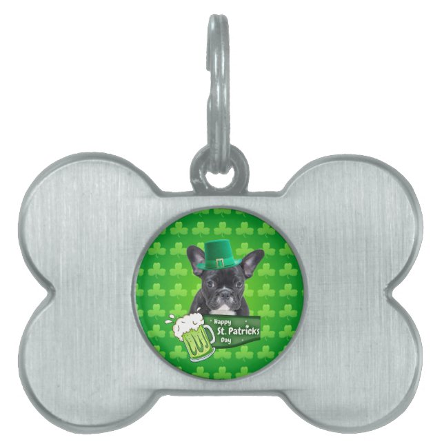 Schattige Frans Bulldog Puppy Pet St. Patrick Day Huisdieren Naamplaatje (voorkant)