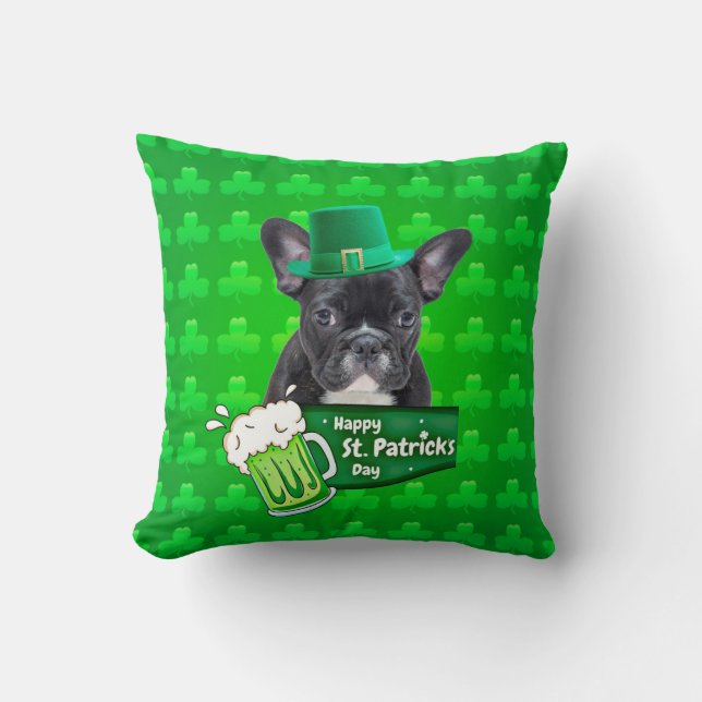 Schattige Frans Bulldog Puppy Pet St. Patrick Day Kussen (Voorkant)