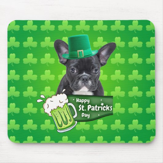 Schattige Frans Bulldog Puppy Pet St. Patrick Day Muismat (Voorkant)