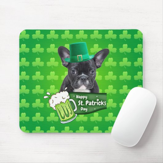 Schattige Frans Bulldog Puppy Pet St. Patrick Day Muismat (Met muis)