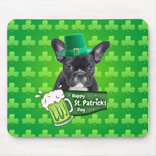 Schattige Frans Bulldog Puppy Pet St. Patrick Day Muismat (Voorkant)