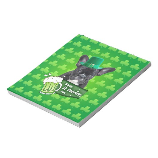 Schattige Frans Bulldog Puppy Pet St. Patrick Day Notitieblok (Linkerzijde)