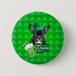 Schattige Frans Bulldog Puppy Pet St. Patrick Day Ronde Button 5,7 Cm