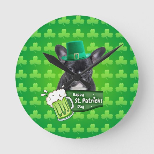 Schattige Frans Bulldog Puppy Pet St. Patrick Day Ronde Klok (Voorkant)