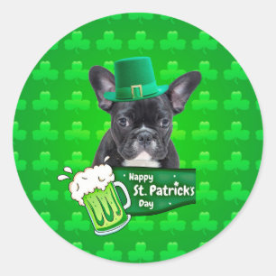 Schattige Frans Bulldog Puppy Pet St. Patrick Day Ronde Sticker