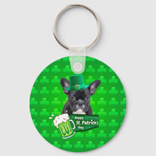 Schattige Frans Bulldog Puppy Pet St. Patrick Day Sleutelhanger