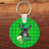 Schattige Frans Bulldog Puppy Pet St. Patrick Day Sleutelhanger (Voorkant)