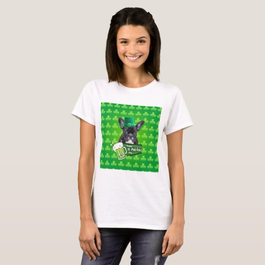 Schattige Frans Bulldog Puppy Pet St. Patrick Day T-shirt (Voorkant volledig)
