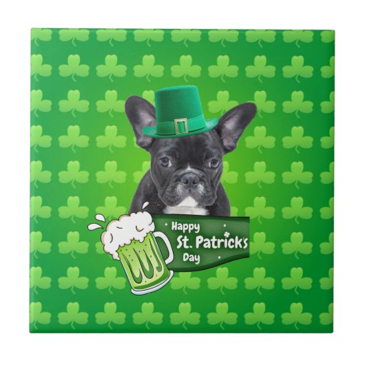 Schattige Frans Bulldog Puppy Pet St. Patrick Day Tegeltje (Voorkant)