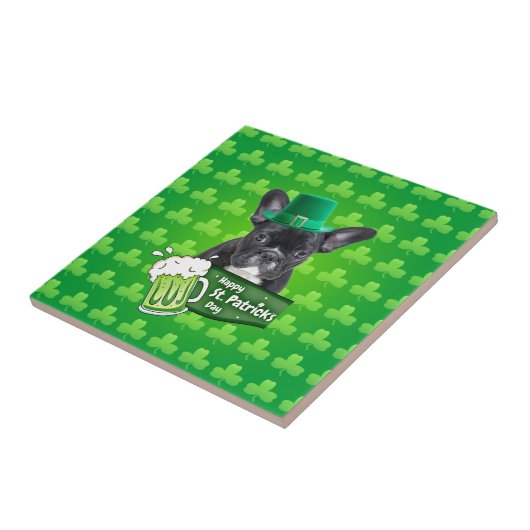 Schattige Frans Bulldog Puppy Pet St. Patrick Day Tegeltje (Zijkant)