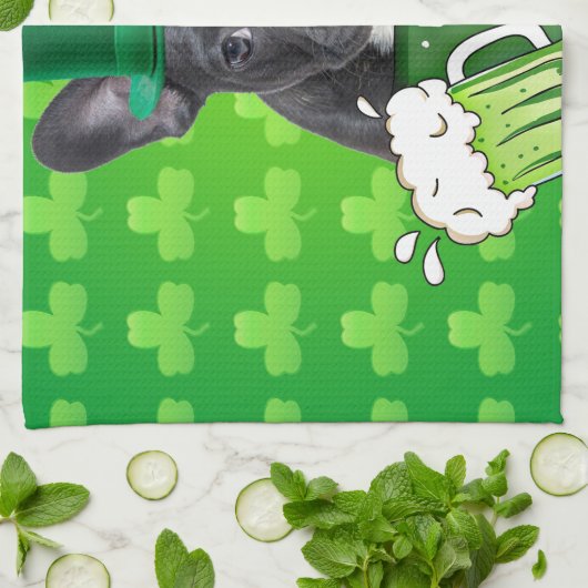 Schattige Frans Bulldog Puppy Pet St. Patrick Day Theedoek (Gevouwen)