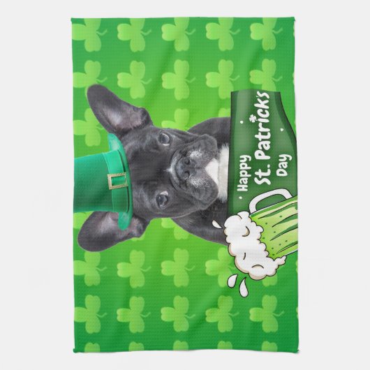 Schattige Frans Bulldog Puppy Pet St. Patrick Day Theedoek (Verticaal)