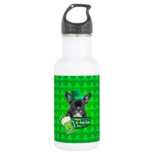 Schattige Frans Bulldog Puppy Pet St. Patrick Day Waterfles (Voorkant)