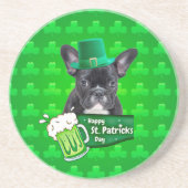 Schattige Frans Bulldog Puppy Pet St. Patrick Day Zandsteen Onderzetter (Voorkant)