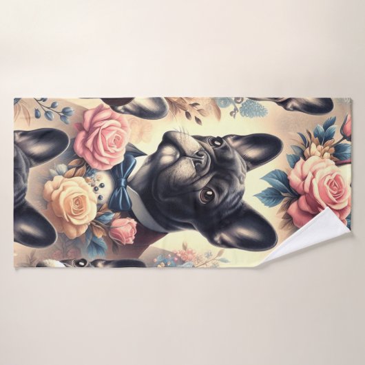 Schattige  Frans Bulldog schilderij Badhanddoek (Badhanddoek)