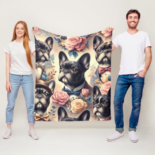 Schattige Frans Bulldog schilderij Fleece Deken (In situ)