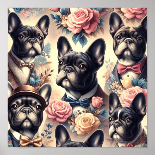 Schattige Frans Bulldog schilderij Poster (Voorkant)