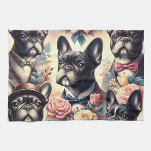 Schattige Frans Bulldog schilderij Theedoek
