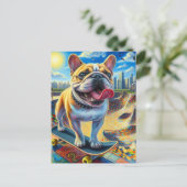 Schattige Frans Bulldog Skateboarden Briefkaart (Staand voorkant)