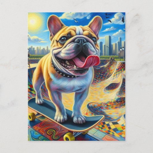 Schattige Frans Bulldog Skateboarden Briefkaart (Voorkant)