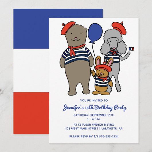 Schattige Frans Cartoon Dieren Custom Verjaardagsf Kaart (Voorkant / Achterkant)