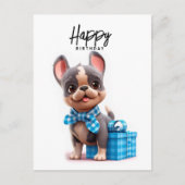 Schattige Franse buldog, grappige hond in blauwe t Briefkaart (Voorkant)