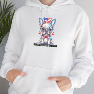 Schattige Franse Bulldog Amerikaanse Vlag met Hart Hoodie