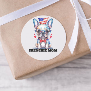 Schattige Franse Bulldog Amerikaanse Vlag met Hart Ronde Sticker