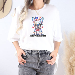 Schattige Franse Bulldog Amerikaanse Vlag met Hart T-shirt