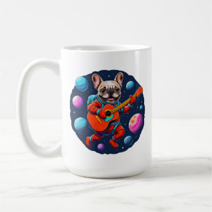 Schattige Franse Bulldog Astronaut Gitaar Spelend Koffiemok