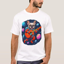 Schattige Franse Bulldog Astronaut Gitaar Spelend  T-shirt