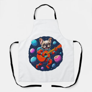 Schattige Franse Bulldog Astronaut Speelt Gitaar – Schort