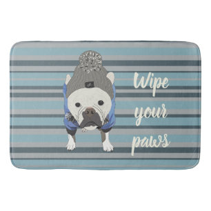 Schattige Franse Bulldog Blauw Gestreepte Badmat