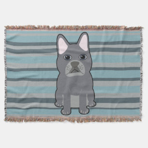 Schattige Franse Bulldog Blauw Gestreepte Deken